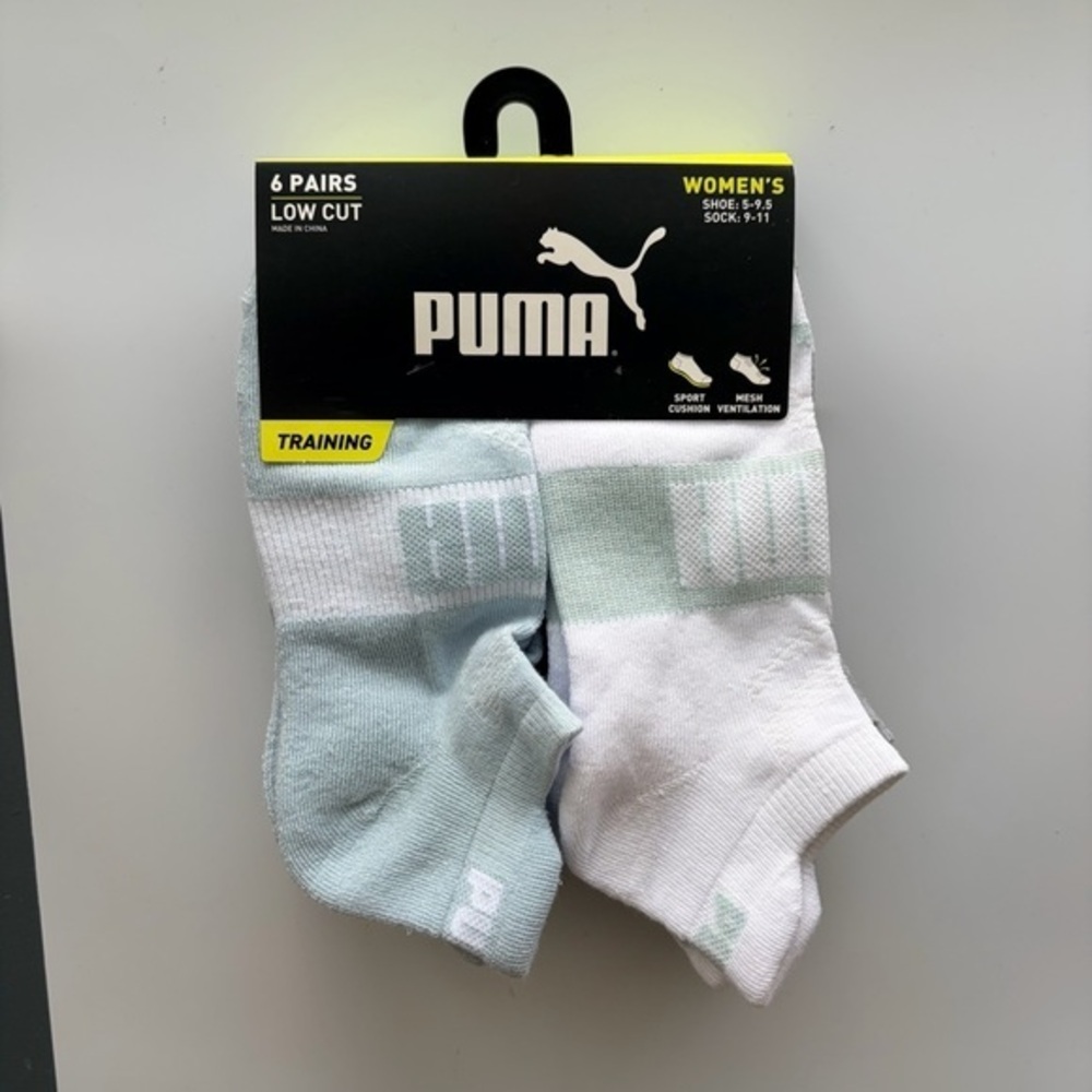 Puma women’s low cut socks black 6 pack size 5-9.5 white gray blue green